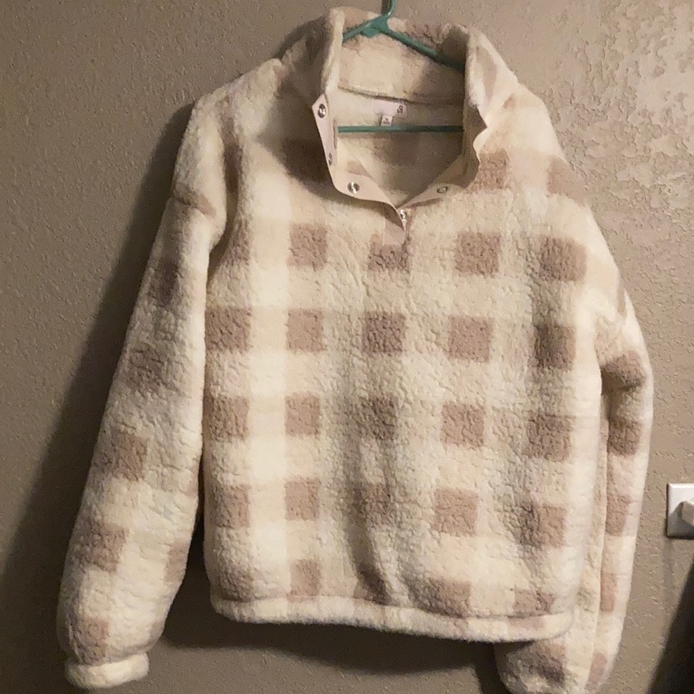 Button up Sherpa sweater, cream, XL, SO Brand